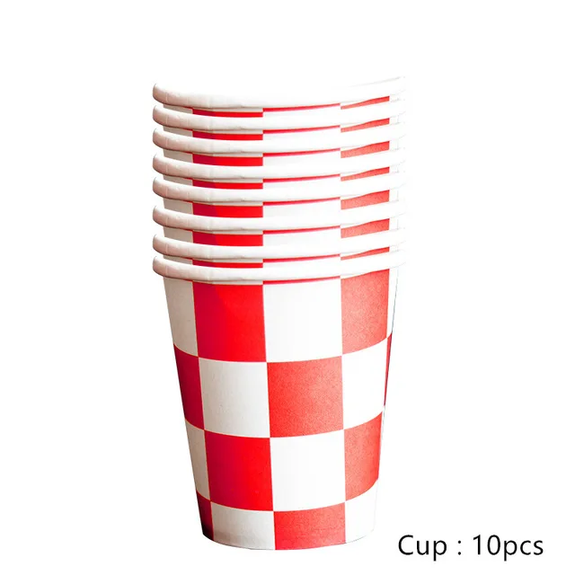 10pcs cup Черно-белые клетчатые вечерние одноразовые столовые приборы автомобили Гоночный флаг настольные чашки игры решетки вечерние и свадебные декоративные детские игрушки - Цвет: 10pcs cup