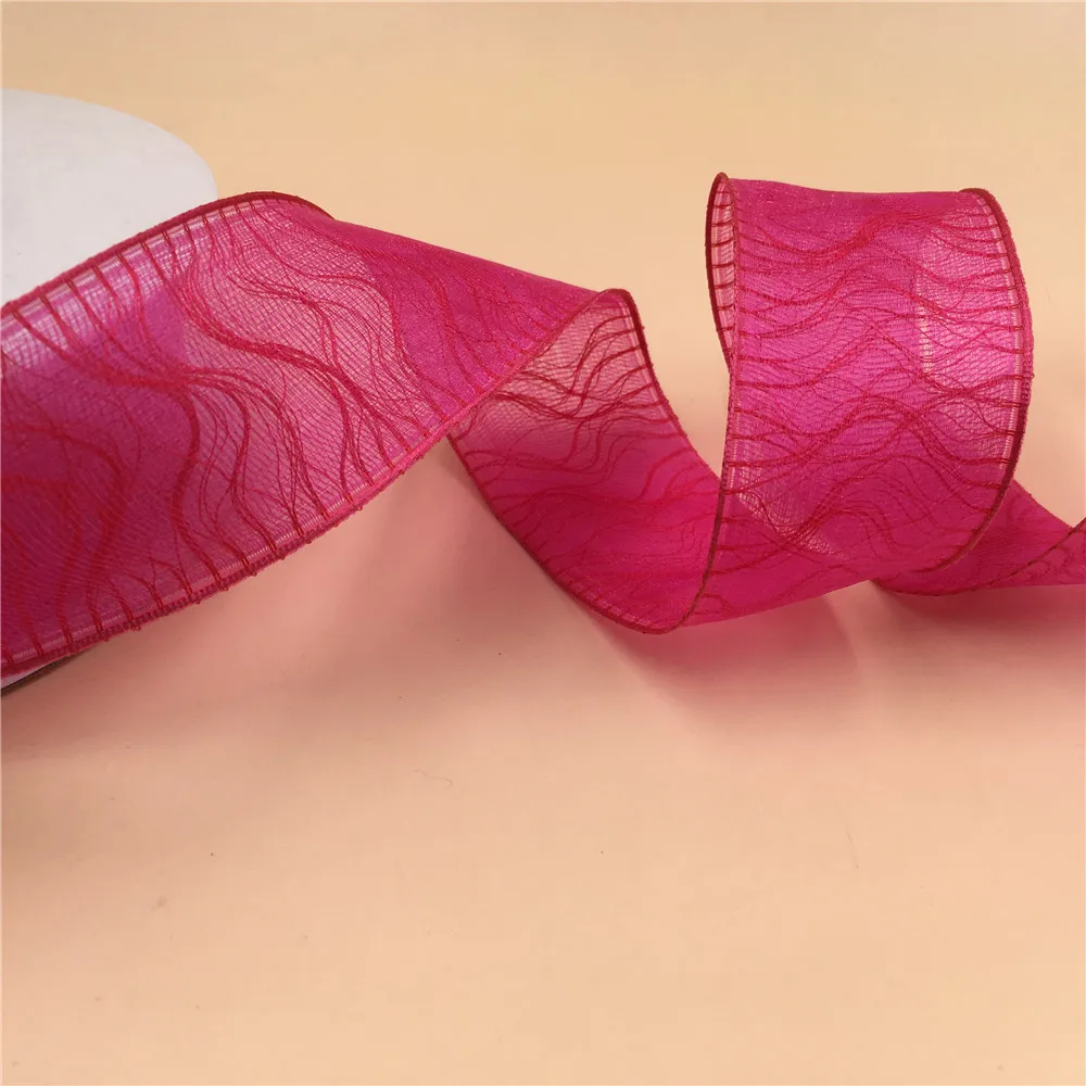 1-1/2 &quotРождественская лента Фестивальная проводная розовая для украшения