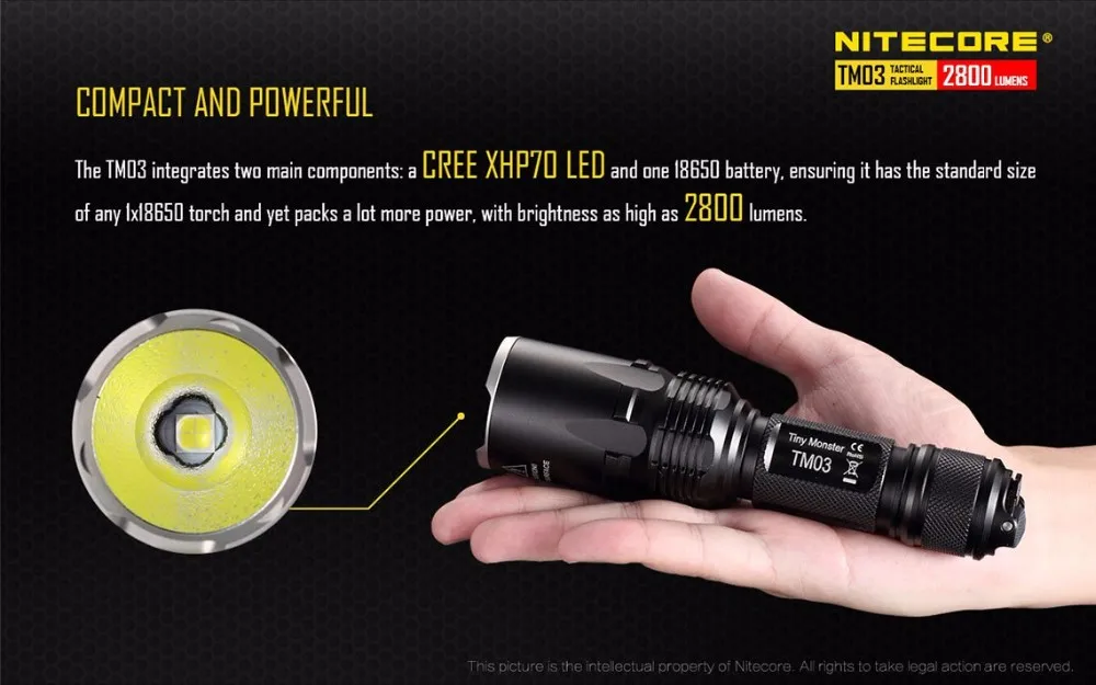 NITECORE TM03 TM03CRI тактический фонарь CREE XHP70 светодиодный Макс 2800лм дальность луча 289 м уличный фонарь с батареей IMR18650