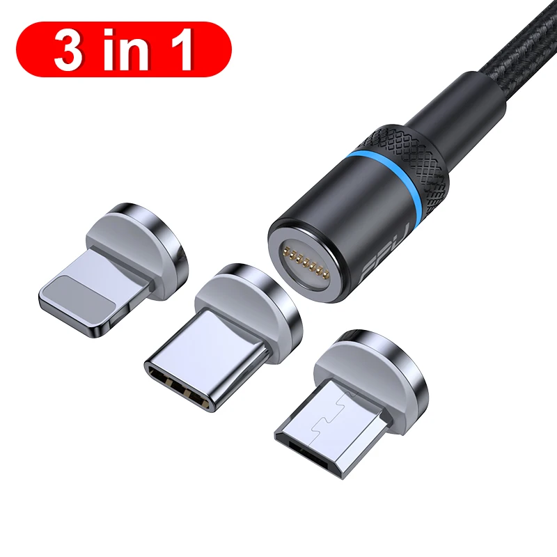 Black Cable 3 in 1 FPU Магнитный кабель Micro usb type C для iPhone кабель 1 м 2 м 3A провод для быстрой зарядки провод type-C магнит зарядное устройство кабели для мобильных телефонов - Цвет: Black Cable 3 in 1