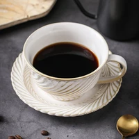 simple luxury ceramic coffee cup and saucer milk coffee cup english flower tea cup home cafe coffee cup set tasse drinkware