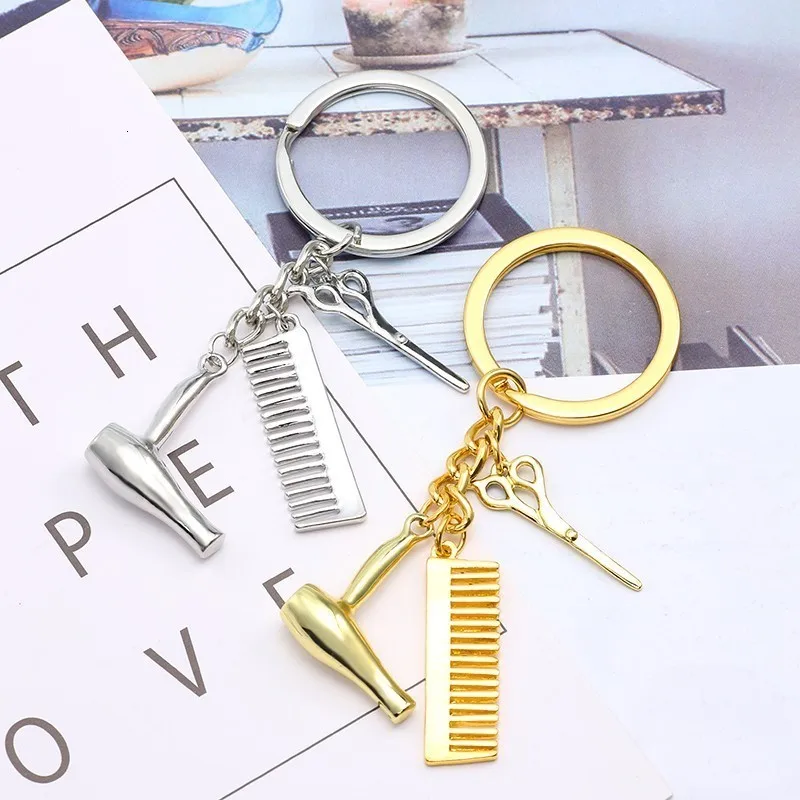 Simple Hair Tools Alloy Keychains Hairstylist Salon Graduation Gifts For Men Comb Scissors Dryer Key Ring Dropshipping