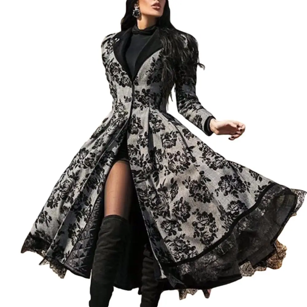 Женское платье в европейском и американском стиле на осень зиму с кружевными