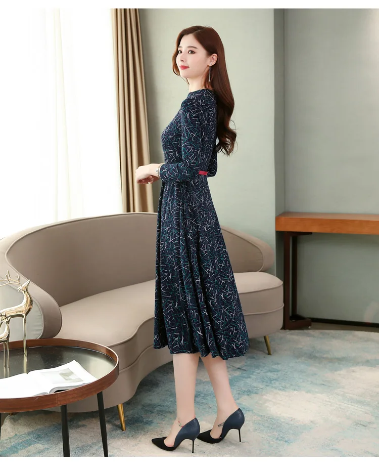 Винтажное Хлопковое платье-миди Boho с принтом; сезон осень-зима; 3XL; большие размеры; платье с длинными рукавами; элегантные женские облегающие вечерние платья