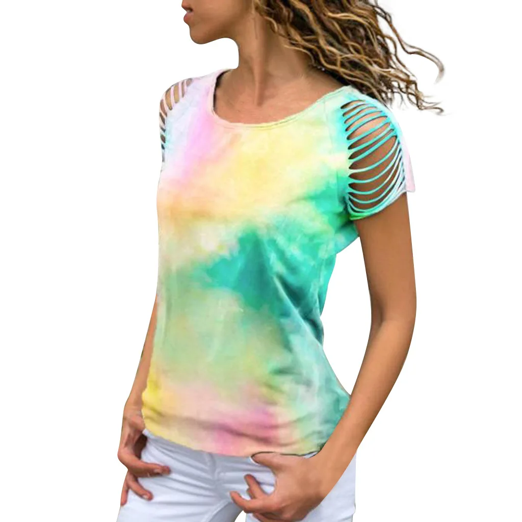 

Футболка женская с круглым вырезом, коротким рукавом и открытыми плечами