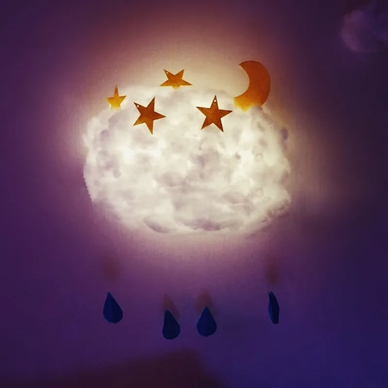 

Led Nachtlampje Leuke Katoenen Cloud Vorm Lamp Diy Handgemaakte Materiaal Pakket Muur Opknoping Indoor Verlichting Thuis