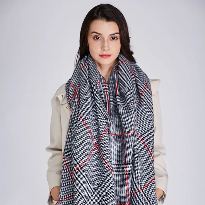 2019 New Design Big Plaid Fashion Printed Women Scarf Warm Cotton Long Thick Ladies Shawls Hijab Winter Wrap Female Scarves | Аксессуары