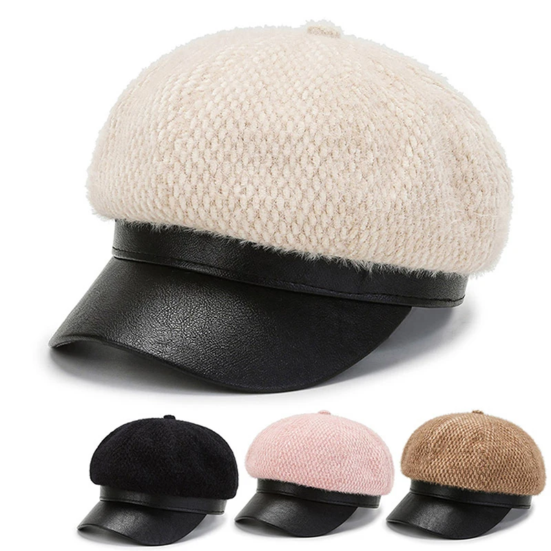 

Модные милые женские теплые береты для женщин уличная осенне-зимняя повседневная женская восьмиугольная шапка в стиле ретро