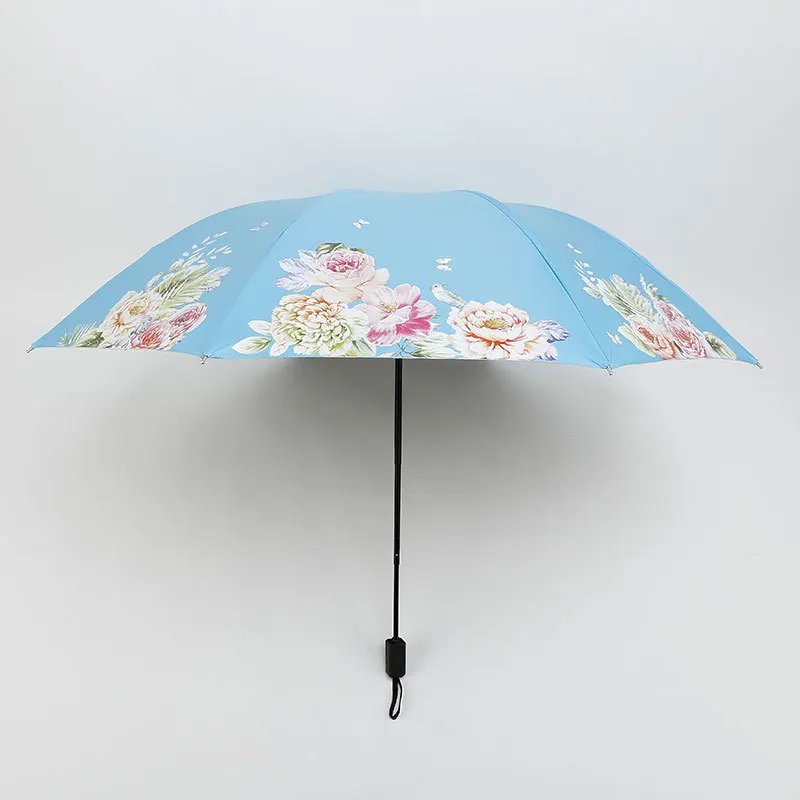

ok Black Plastic Rain And Rain Dual-use Umbrella Sun Protection Tri-fold Sun Umbrella Personality