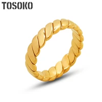 tosoko stainless steel jewelry 18 k gold plated geometric simple ring couple fashion twist pattern ring bsa303