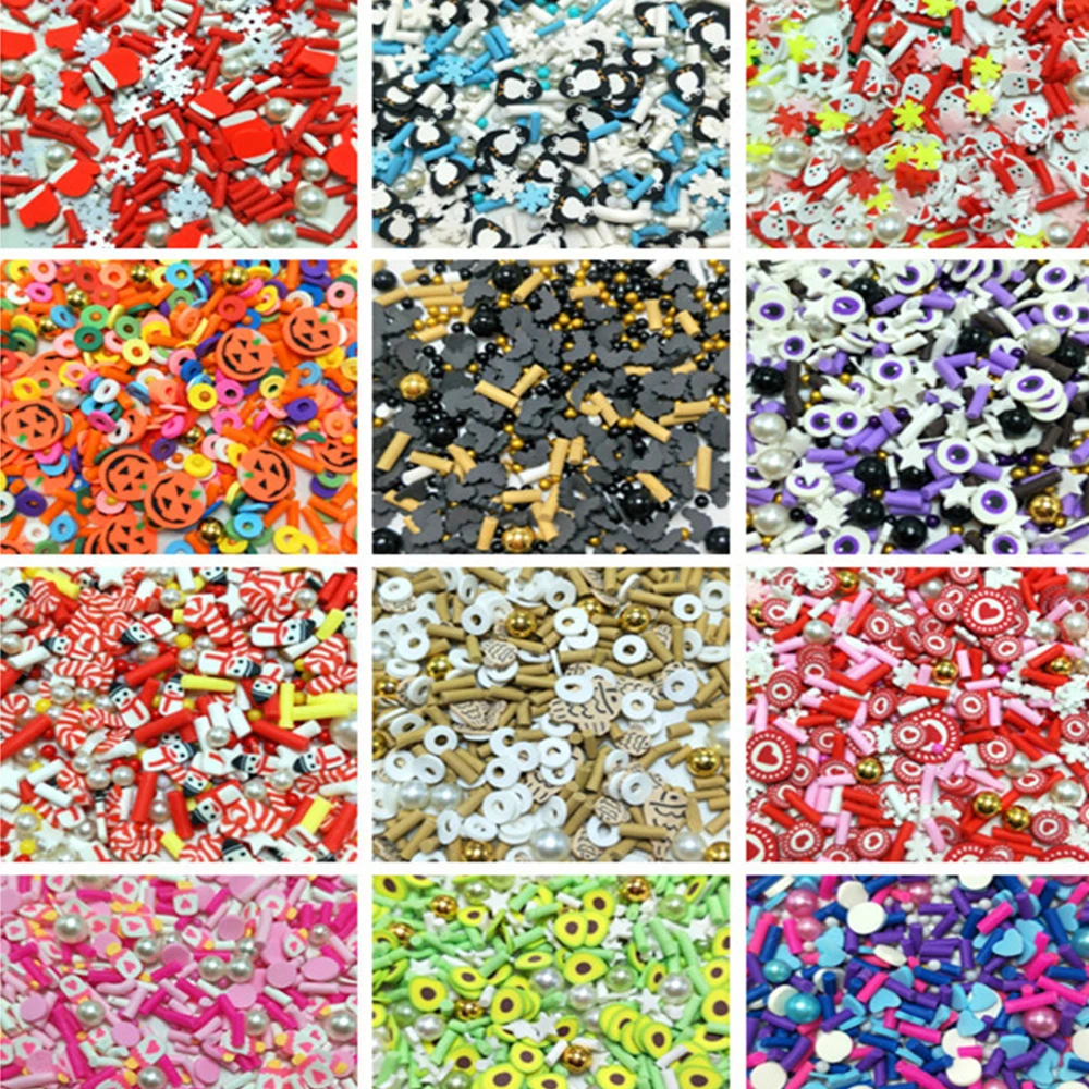 50 г Смешанные Хэллоуин Рождественские ломтики жемчужные стразы Полимерная глина