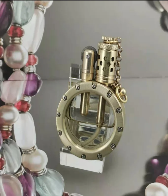 

Handmade Pure copper kerosene lighter Transparent tank Portable circular arc collection of gifts handmade 4-7 days