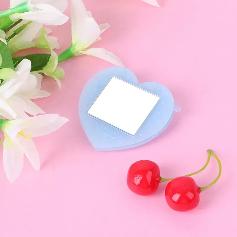 

Lovely Heart Shaped Folding Hair Brush With Mirror Compact Pocket Size Plastic Travel Comb Gift