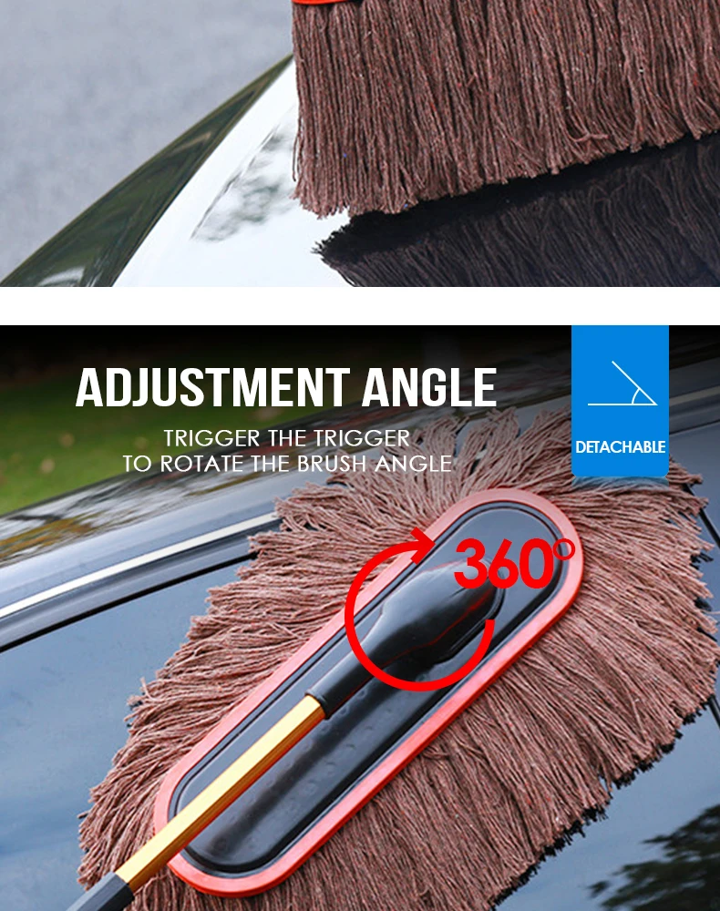 Car Wash Brush Dust Removal Brush Fibre Broom Rotating Mop Telescoping Long Handle Car Cleaning Tools Car Accessories Xammep