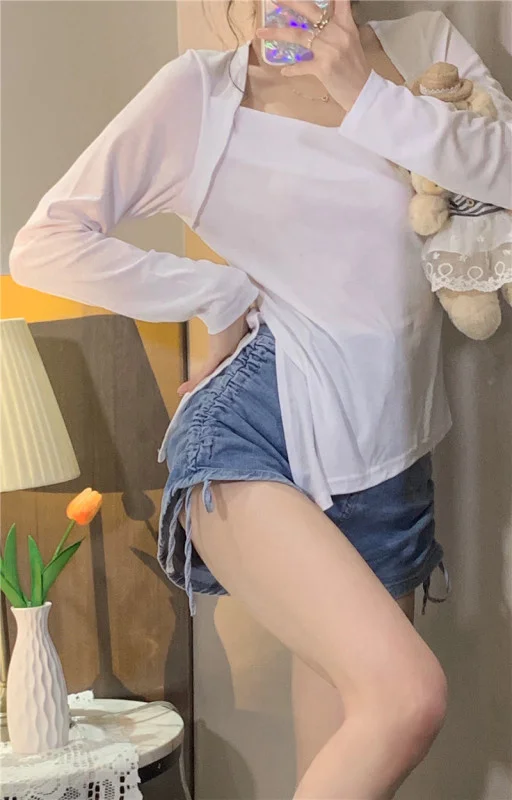 

Дизайнерская блузка, летняя шикарная футболка с длинным рукавом в стиле девушки