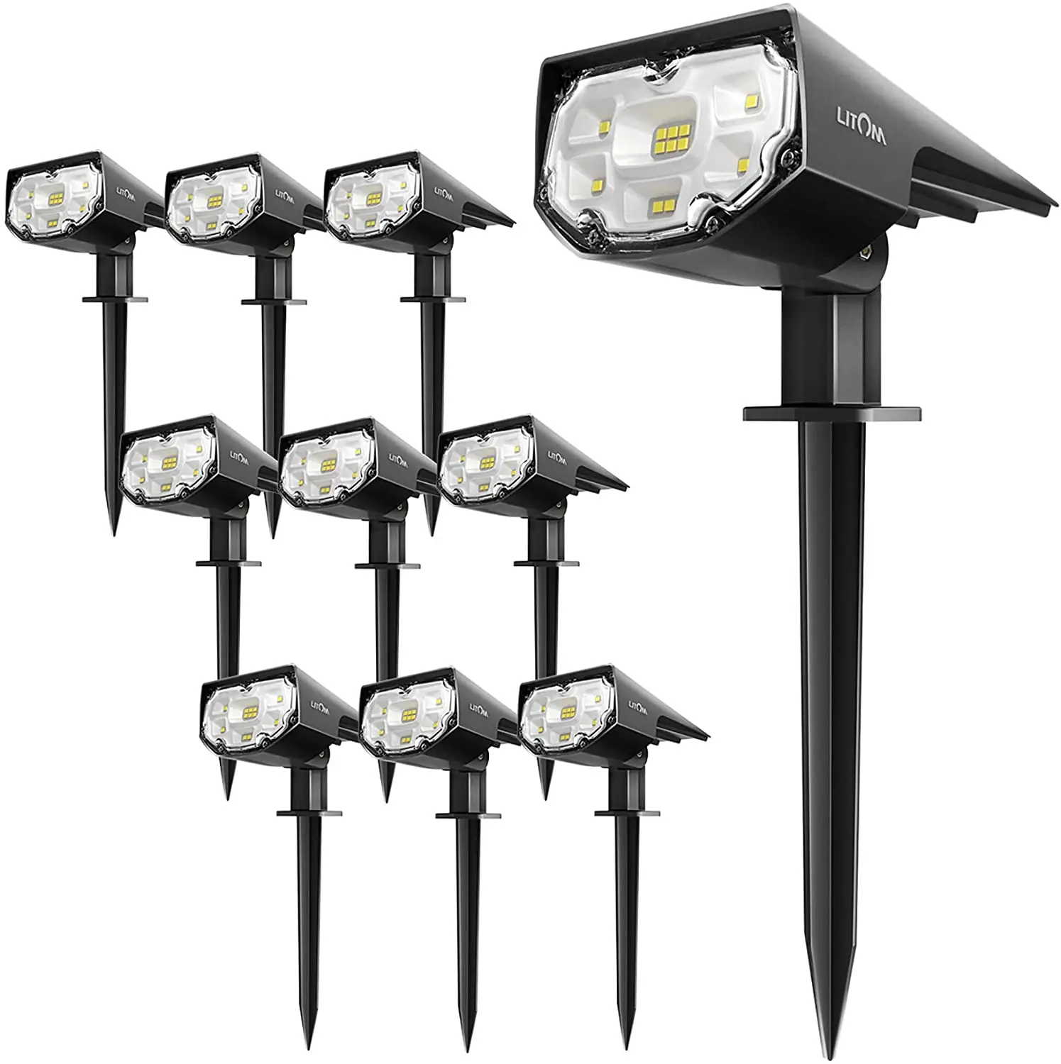 

LITOM 12 LEDs Solar Landscape Spotlights,10 Pack,IP67 Waterproof,Solar Spot Lights Outdoor,2-in-1 Wireless Outdoor Solar