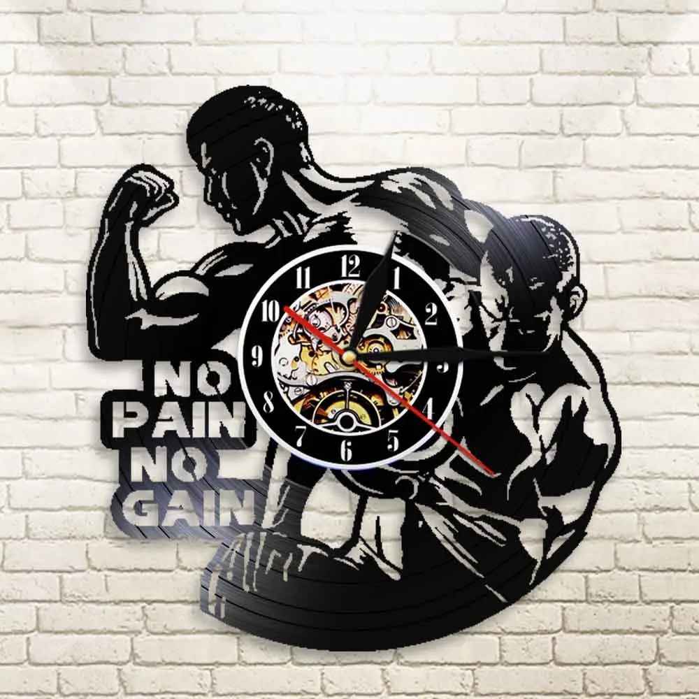 No Pain Gain Workout Quote Garage GYM Wall Decor Bodybuilding Clock Bodybuilders Vinyl Record Fitness Gift | Дом и сад
