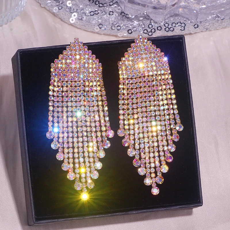 Роскошная Длинная кисточка из горного хрусталя сережки крупноразмерные