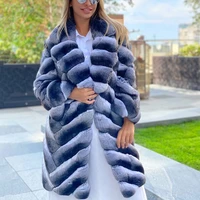 2021 trendy women natural rex rabbit fur coat with turn down collar fashion whole skin genuine rex rabbit fur long coats outwear