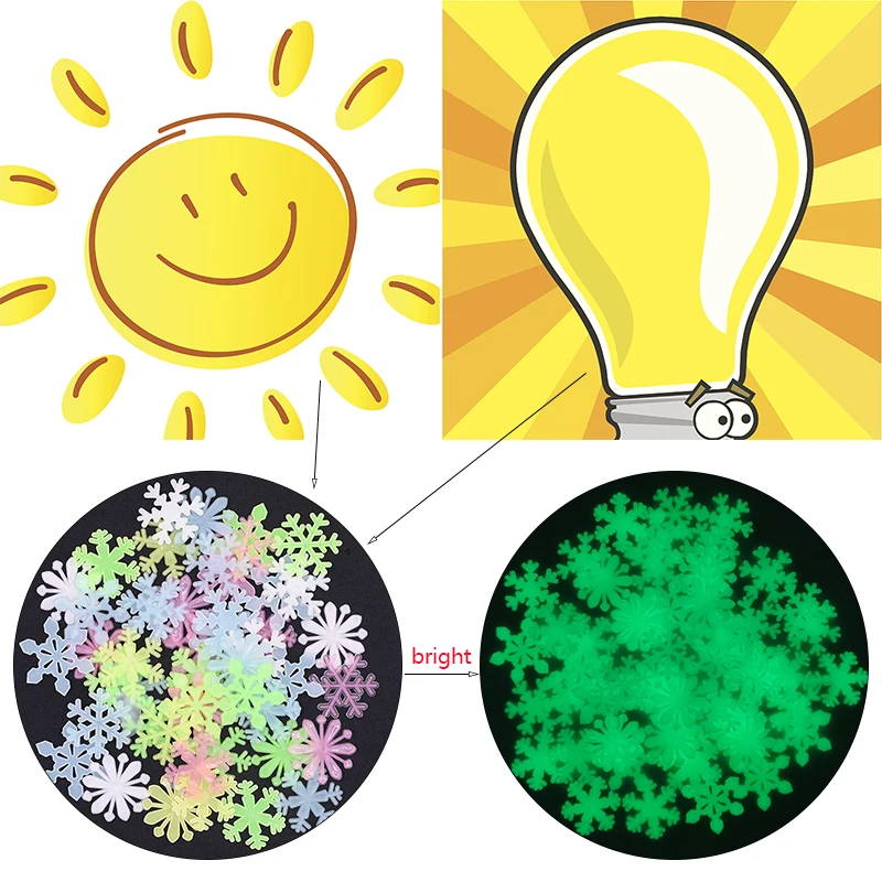 

50pcs 3D Snowflake Luminous Wall Sticker Fluorescent Glow In The Dark Wall Decal For Homw Kids Room Bedroom Christmas Decor