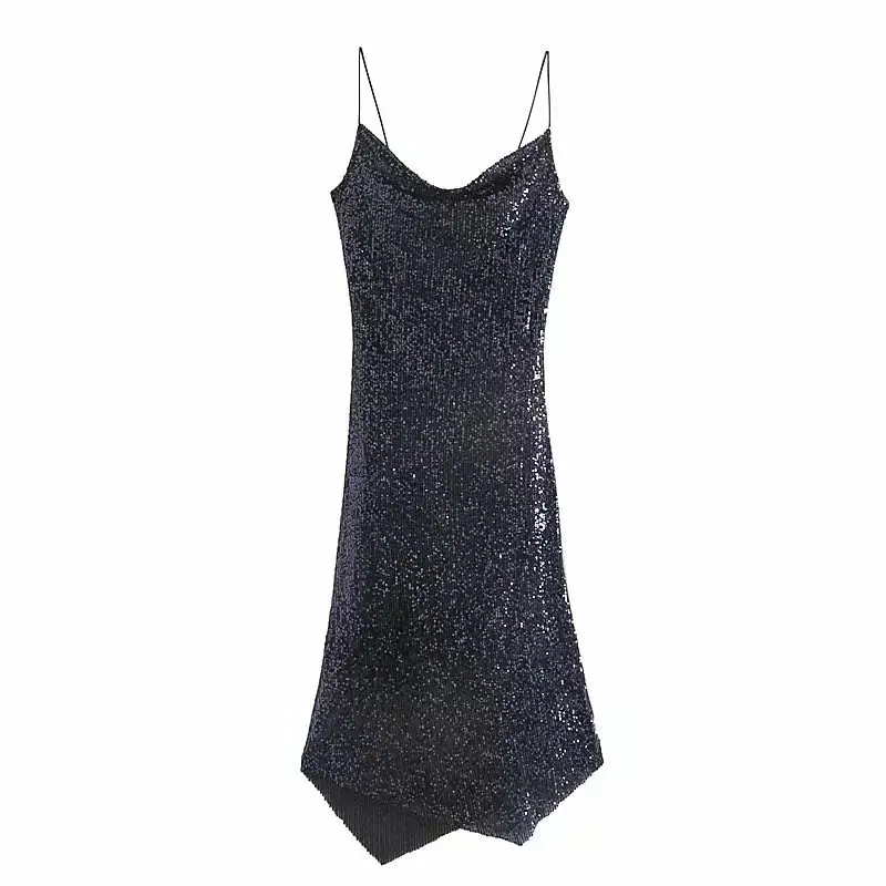 Женское вечернее платье на бретельках ZA Привлекательное с блестками и разрезом