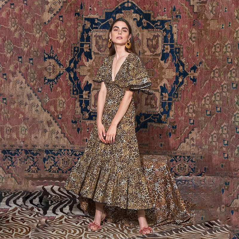 Foridol сексуальное платье с глубоким v образным вырезом и леопардовым принтом рукав