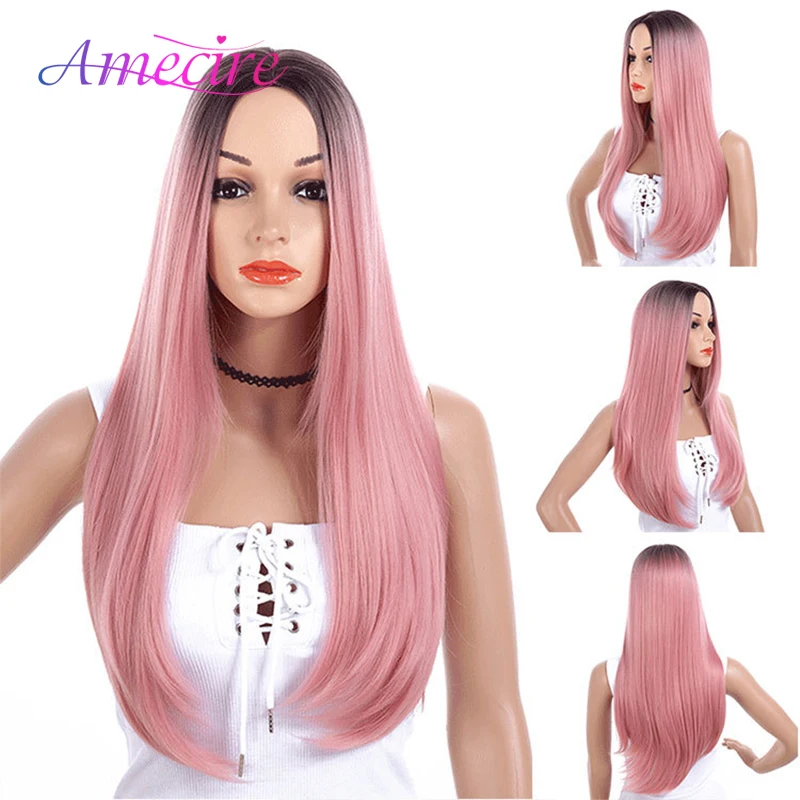 

Mint Green Long Straight Synthetic Wigs For Black Women Heat Resistant Fiber Long Wig Glueless Halloween Cosplay Wig