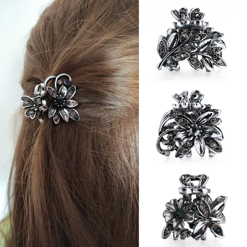 

Women Gorgeous Rhinestones Small Flower Hair Claw Clips Metal Crystals Hairpins Hair Accessories for Girl Headdress Ornament