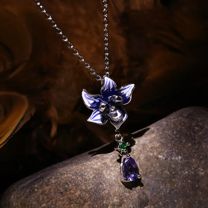 Роскошный ручной работы эмалированный цветок кулон ожерелье серьги обручальный