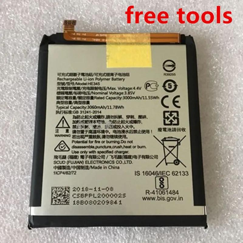 

HE345 3060mAh Replacement Battery For Nokia 6 2nd 6 2018 TA-1054 HE 345 Batteries Bateria + Free Tools