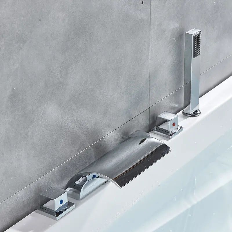 LED 5 PCs Bathtub Faucet Triple Handle Dual Spout Widespread Tub Sets Mixer Taps Bathroom Shower with Handshower | Строительство и