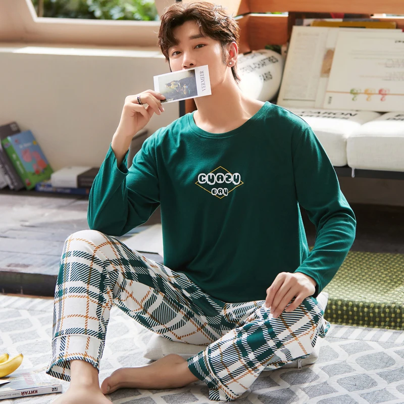 

Couple Pajamas Set Cotton Long Sleeve Two Pieces Set Men And Women Plaid Pijama Casual Homewear