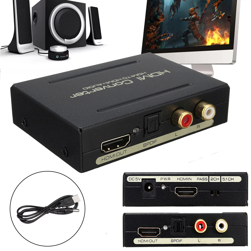HDMI Audio Extractor converter 5.1CH Splitter 1080P analog stereo to optical SPDIF RCA L / R adapter | Электроника