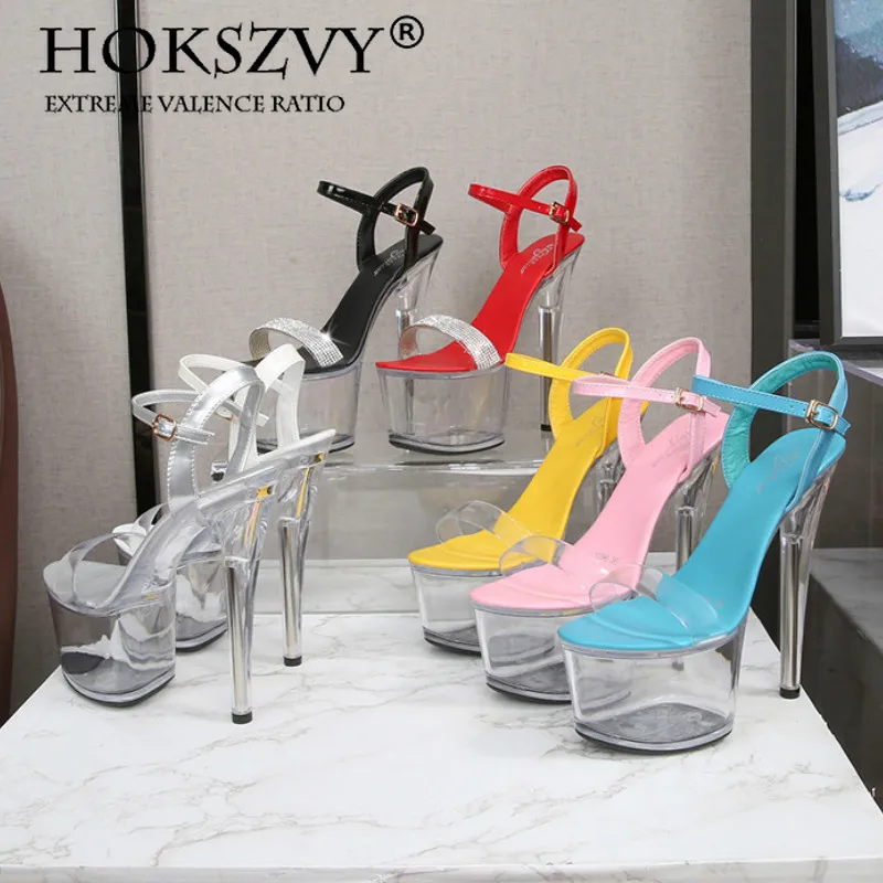 

HOKSZVY 1986 Series 20cm Heel 10cm Platform Gladiator Heels Pole Dance Sandals Clear High Heels Platform Diamonds Sandals LFD