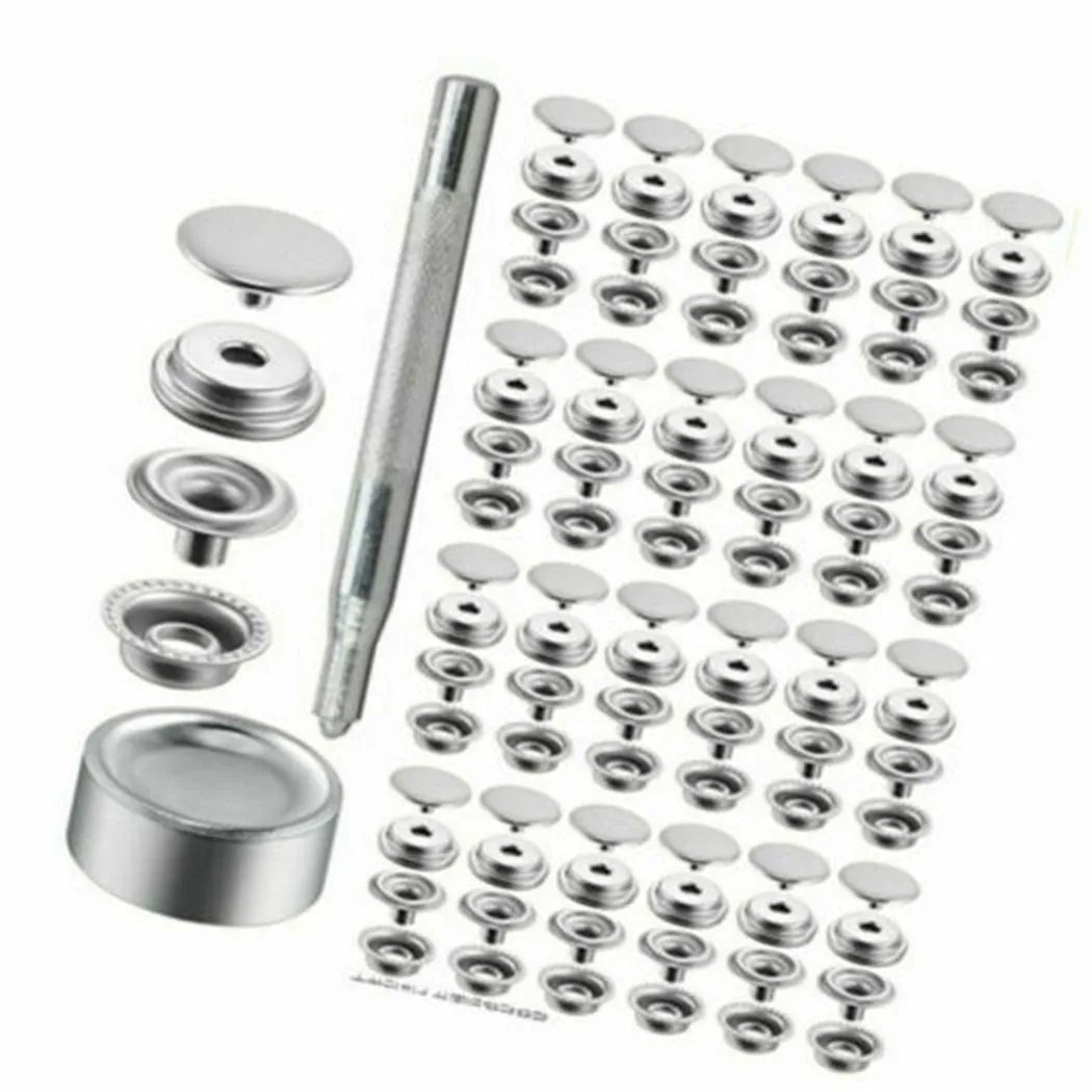 

200Pcs Snap Fastener Set Stainless Steel Sew-Free Kit Buttons+2Pcs Tools DIY Apparel Sewing Buttons Home Or Industrial Supplies