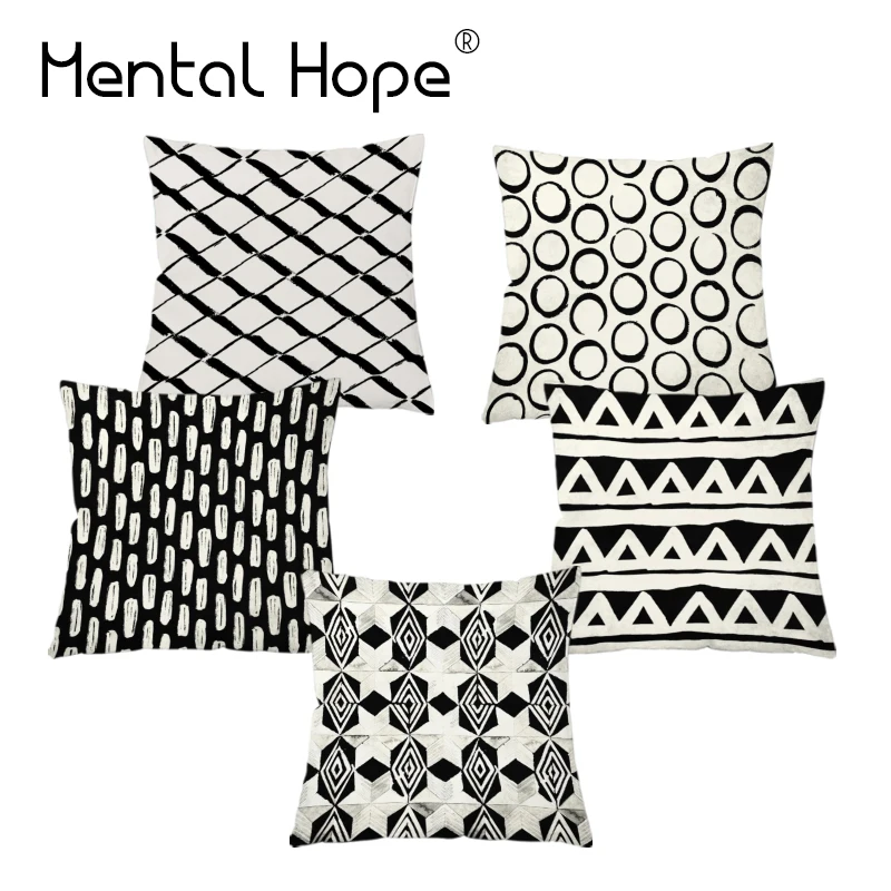 Декоративная наволочка с рисунком геометрический горошек в полоску клетку для