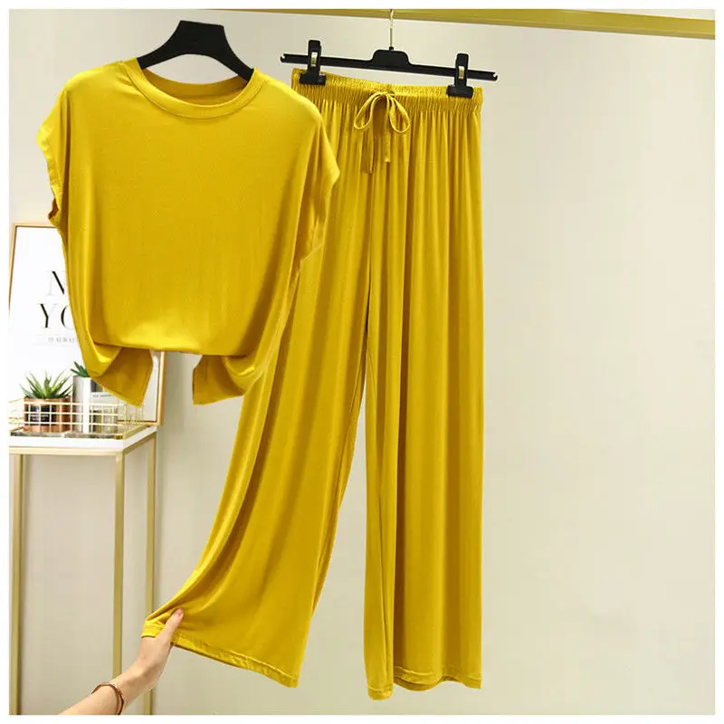 Костюм женский из модала с круглым вырезом Модный комплект двух предметов