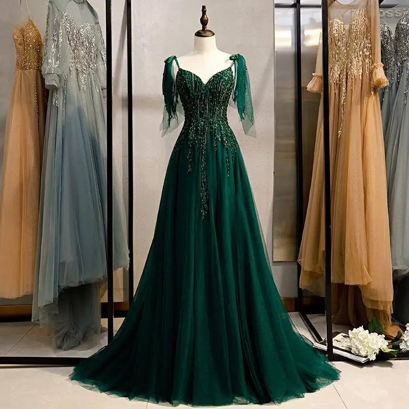 

JONANYS Evening Party Dress For Women Sexy Apparel Lace Emerald Green Gown Elegant Backless Robe De Soirée For Classmate Reunion