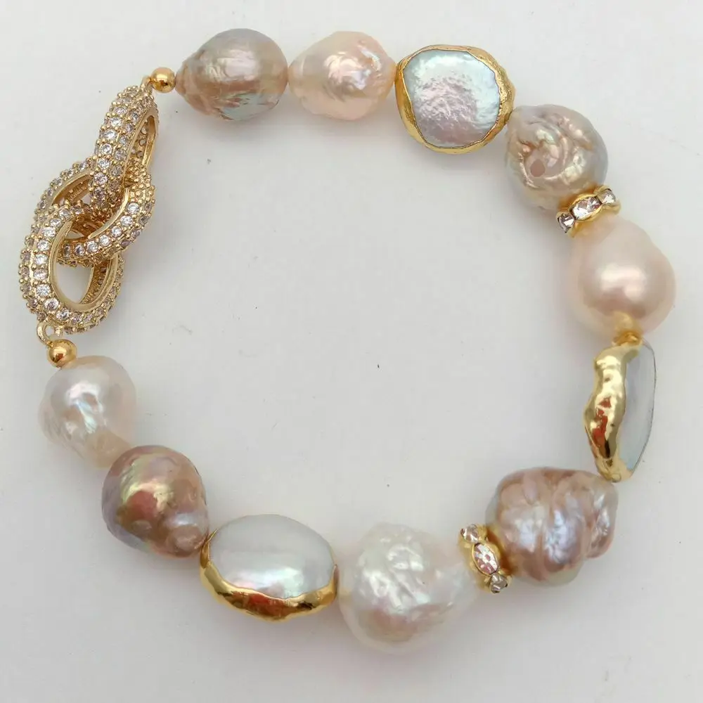 Cultured Keshi Pearl White Coin Pearl Stretch Bracelet