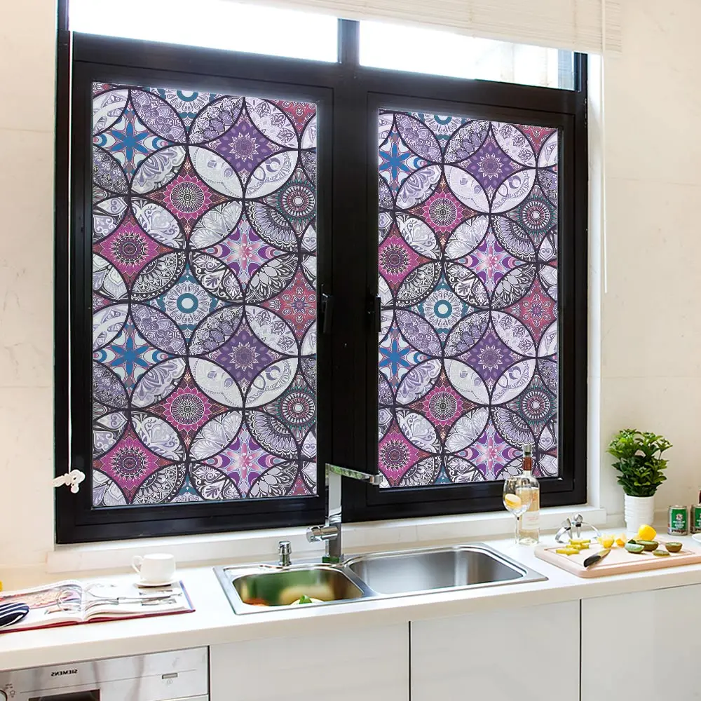 

Vinyl Painting Decorative Window Film Static Window Clings for Bathroom Non Adhesive Anti Uv Heat Insulation DIY Window Decals