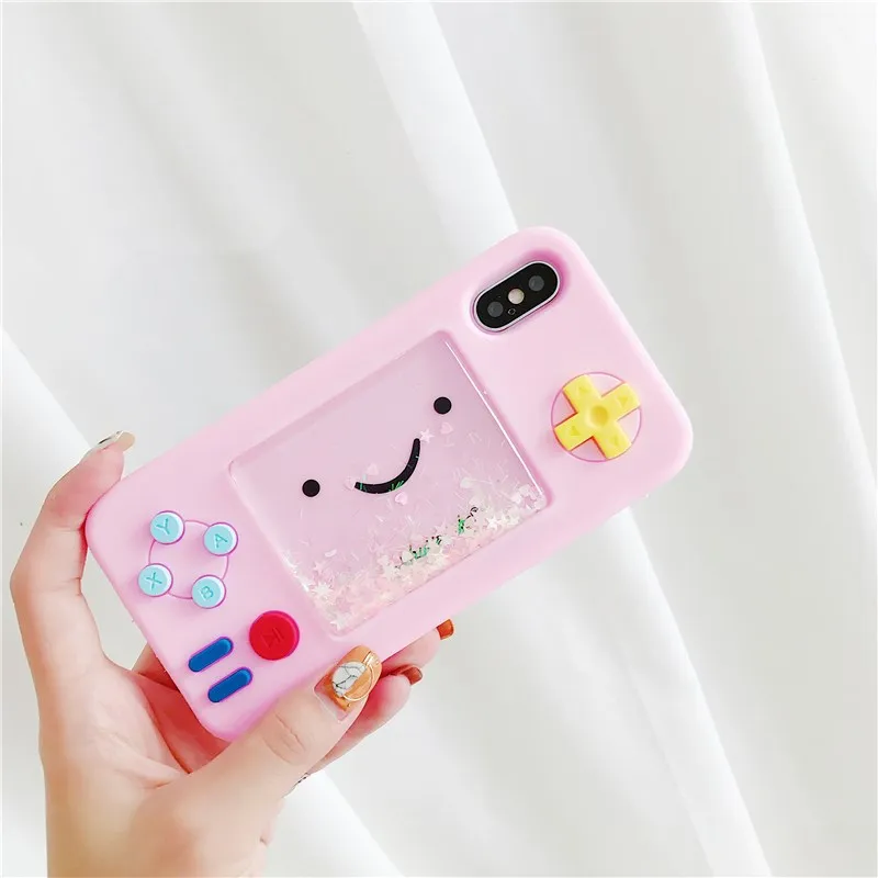 Herecase Funny Cartoon Playgame Liquid Phone Case for Iphone 6 7 8 Plus X XS Max XR Glitter Soft Silicone Rubber Cat Bear Cover | Мобильные