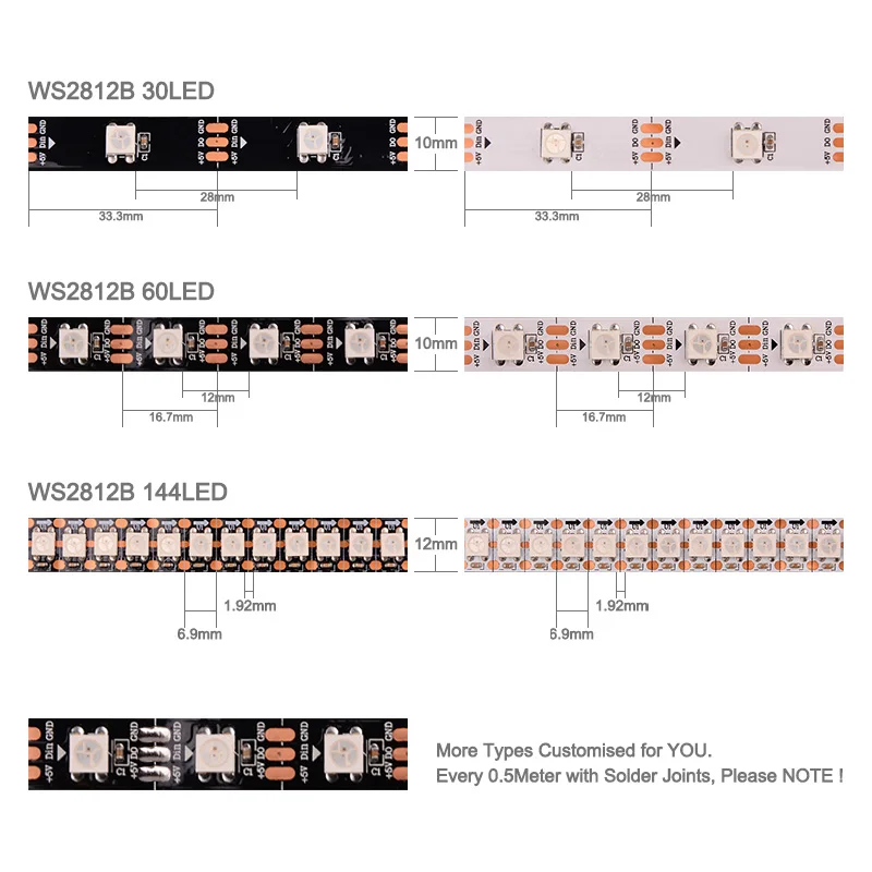 WS2812B Светодиодная лента с индивидуальной адресацией 5 В WS2812 RGB Smart LED Lighting 2 м IP30 IP65