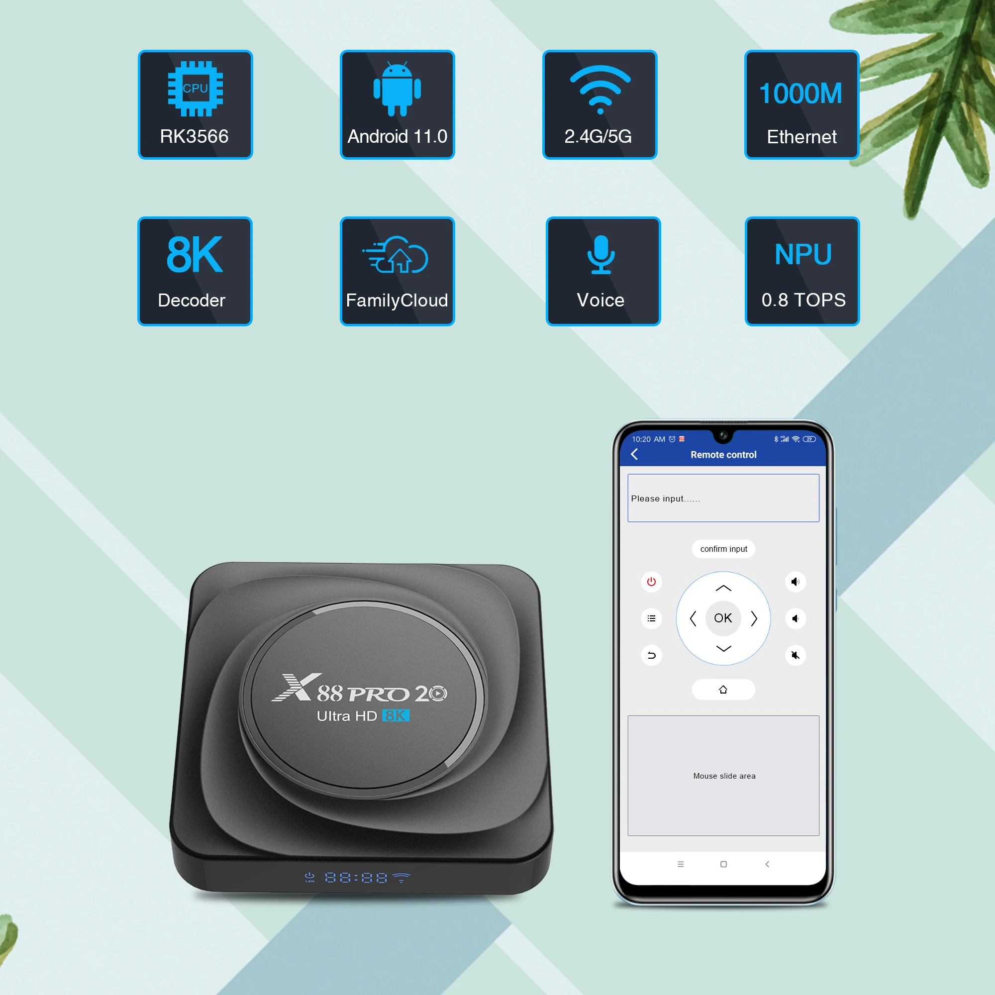 

LEMFO X88 Pro 20 Smart TV Box Android 11 RK3566 8GB 64GB 128GB WiFi 1000M tv box 2021 Support Google Play Youtube Set Top Box