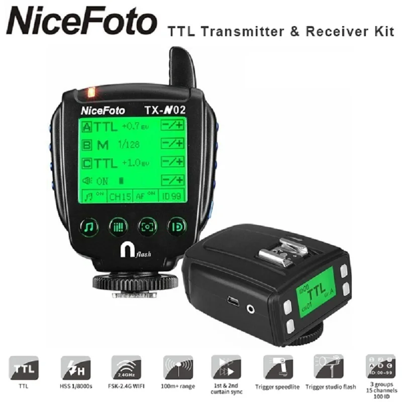 

Беспроводной пульт дистанционного управления для вспышки NiceFoto TTL-N02 TTL-C02, набор триггеров TTL для N6 N4 NiceFoto студийная вспышка и камера Nikon Canon DSLR