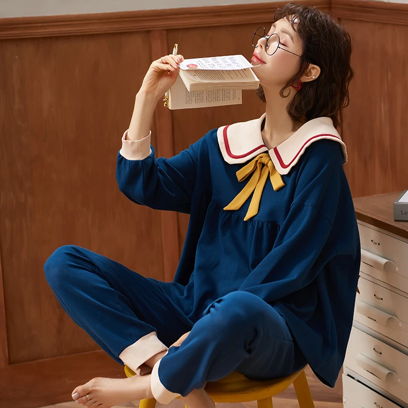 

Spring Women Nightwear Long Sleeve Cotton Pajamas Set Princess Style Sleepwear Casual purple Home Cloth Comfortable Pajamas Set