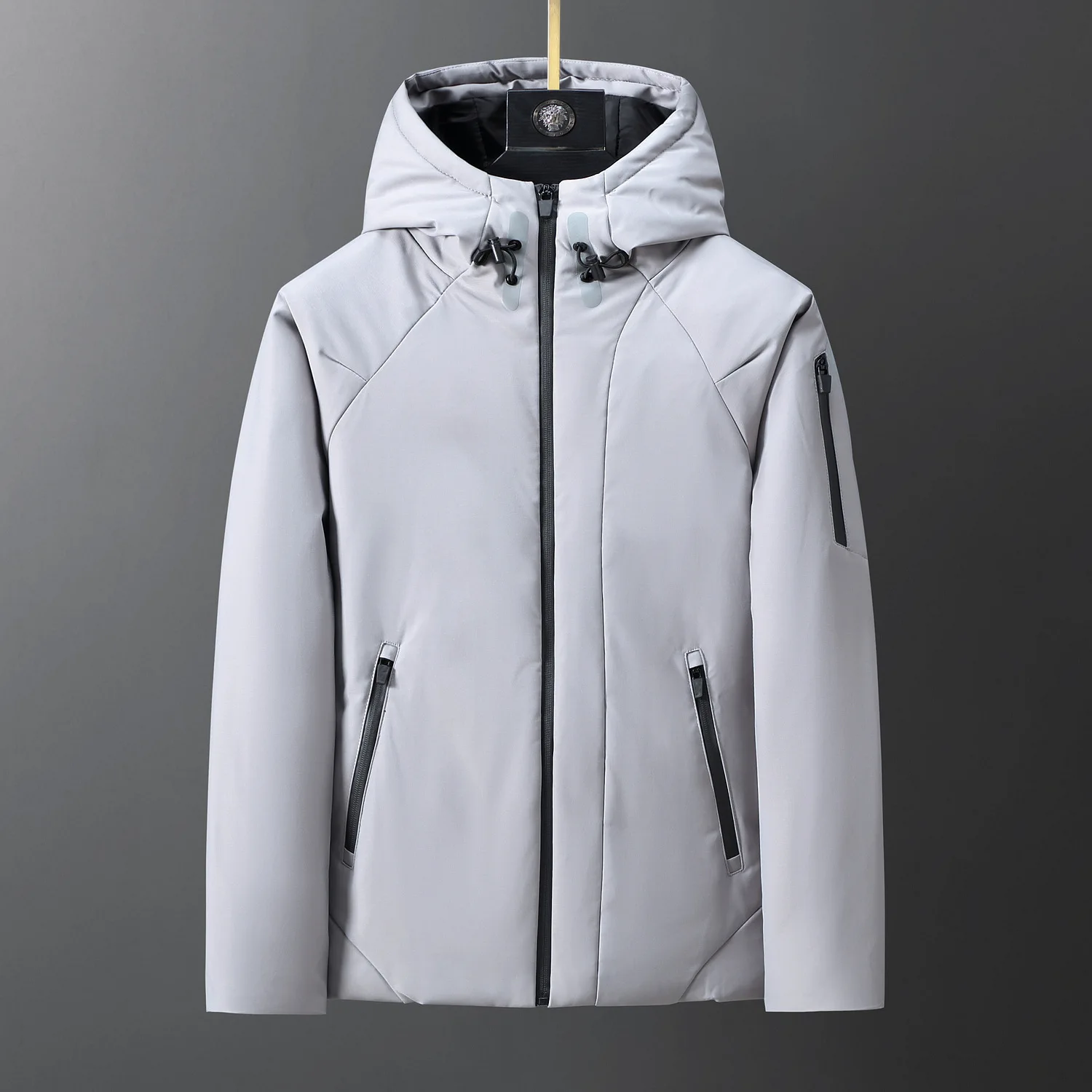 2021 New Men's  Thick （Winter) Duck Down Coats 90%  White Duck Down Fashion Hooded Short Casual Classic Gray Black Male Jacket