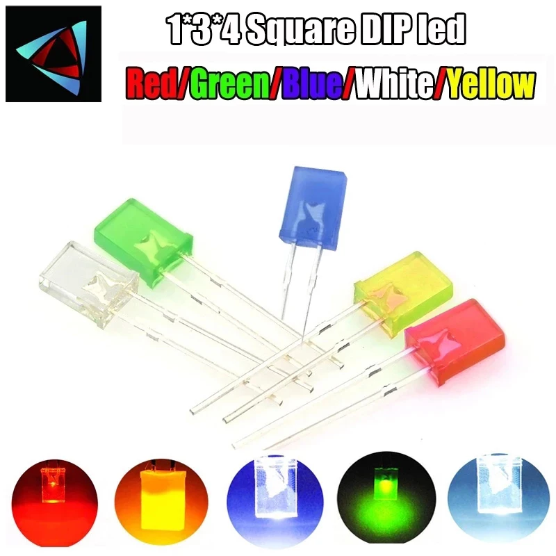 

1000PCS/LOT 1*3*4mm Square LED Kit Light-emitting diode Kit 1X3X4 LED Diode Red Yellow Green Blue White 5 Colors