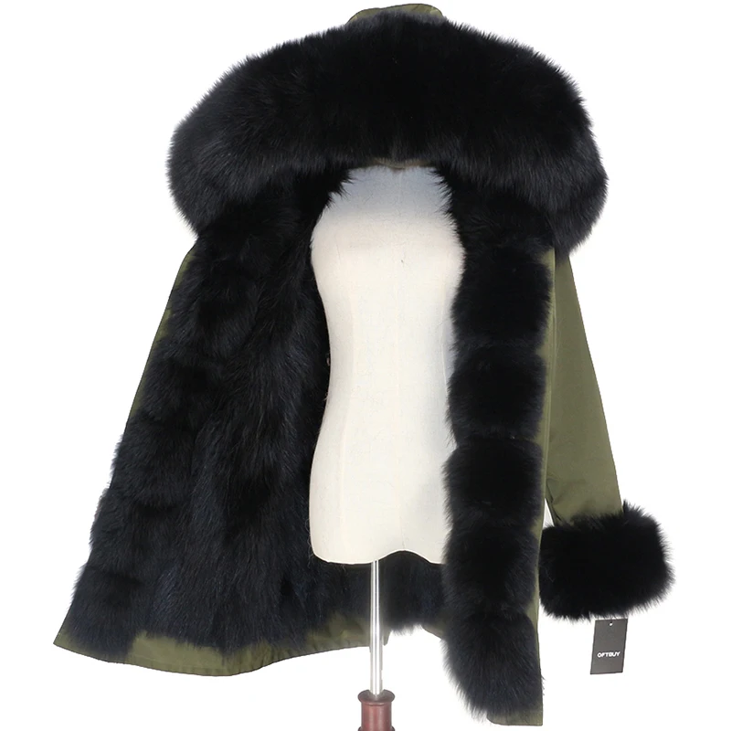 green black black OFTBUY Водонепроницаемый верхняя одежда с натуральным мехом пальто Длинная парка зимняя куртка Для женщин с натуральным лисьим мехом на капюшоне уличная Съемная бренд - Цвет: green black black