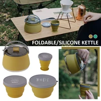 1000ml silicone folding kettle portable camping boiling water pot with handle tea coffee cooker for camping travel