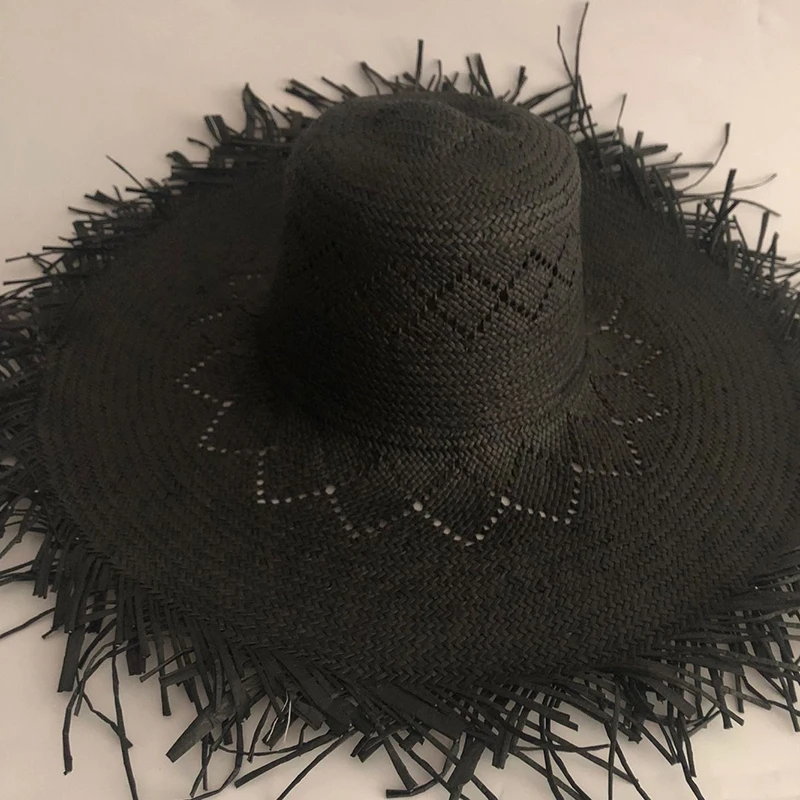 

LVTZJ New Handmade Women Straw Sun Hat Large Wide Brim Gilrs High Quality Natural Raffia Panama Beach Straw Sun Caps For Holiday